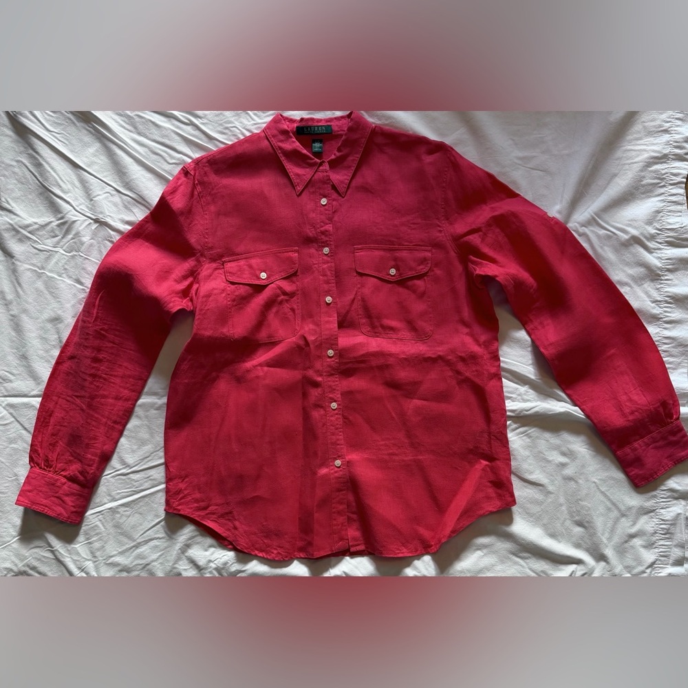 Lauren Ralph Lauren Women's Linen Coral Button Down Shirt